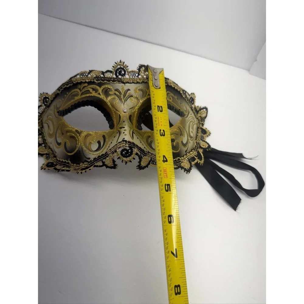 Original Venezia Hand Painted Masquerade Mask Venetian Lace Sequins Rhinestone